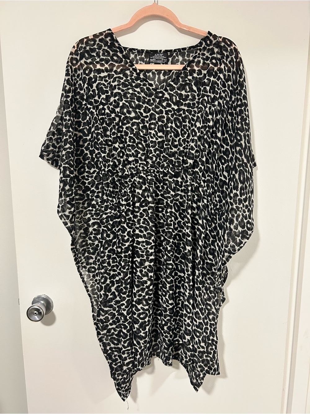 Black & White Leopard Print Sheer Kaftan Swim Coverup